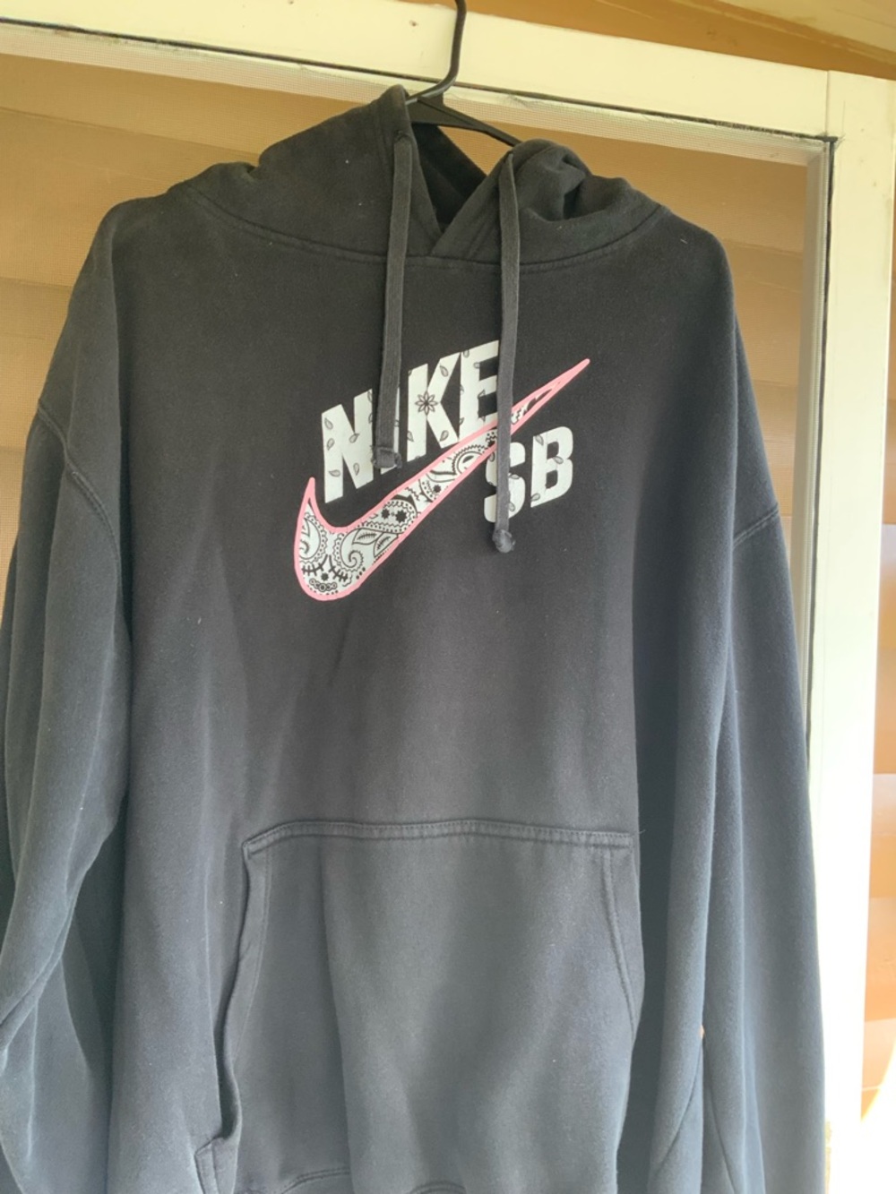 Nike Black Hoodie with Pink Paisley Swoosh